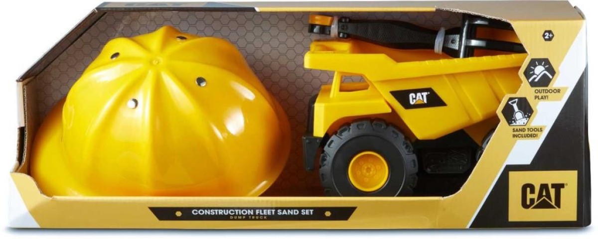 CAT Construction Fleet Sand Set dump truck, builders hat and sand scoop