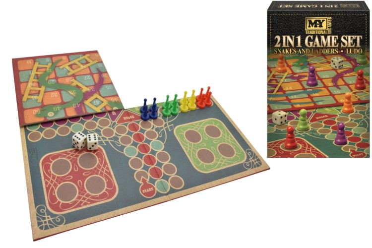 2 In 1 Snakes & Ladders & Ludo Game Set In Colour Box TY9797
