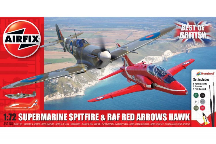Airfix 1:72 Best of British Supermarine Spitfire & RAF Red arrows Hawk A50187
