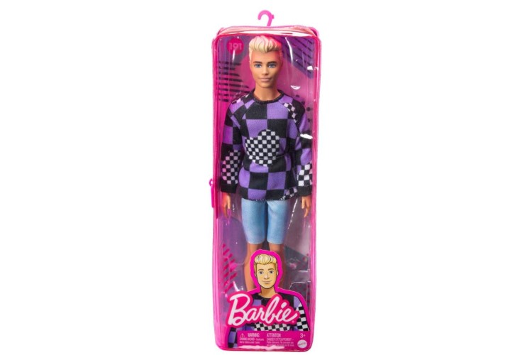 Barbie Fashionistas Ken Doll - 191 Blonde Cropped Hair, Checkered Sweater DWK44 HBV25