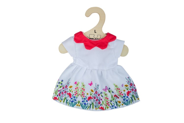 Bigjigs Doll Outfit Large White Floral Dress With Collar BJD544