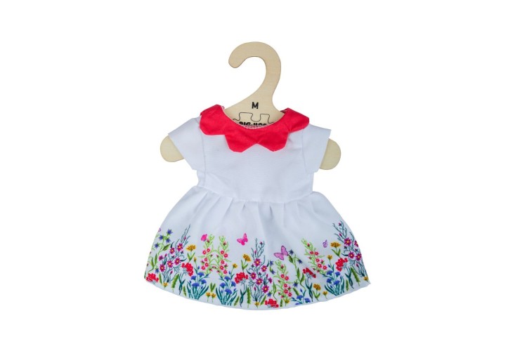 Bigjigs Medium White Floral Dress With Red Collar Doll Accessory BJD543