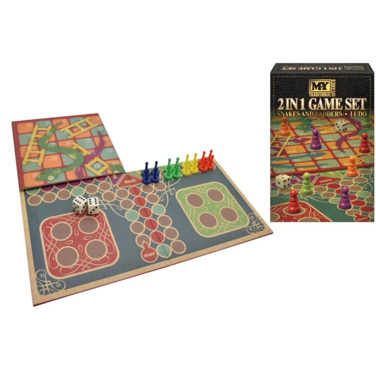 2 In 1 Snakes & Ladders & Ludo Game Set In Colour Box TY9797
