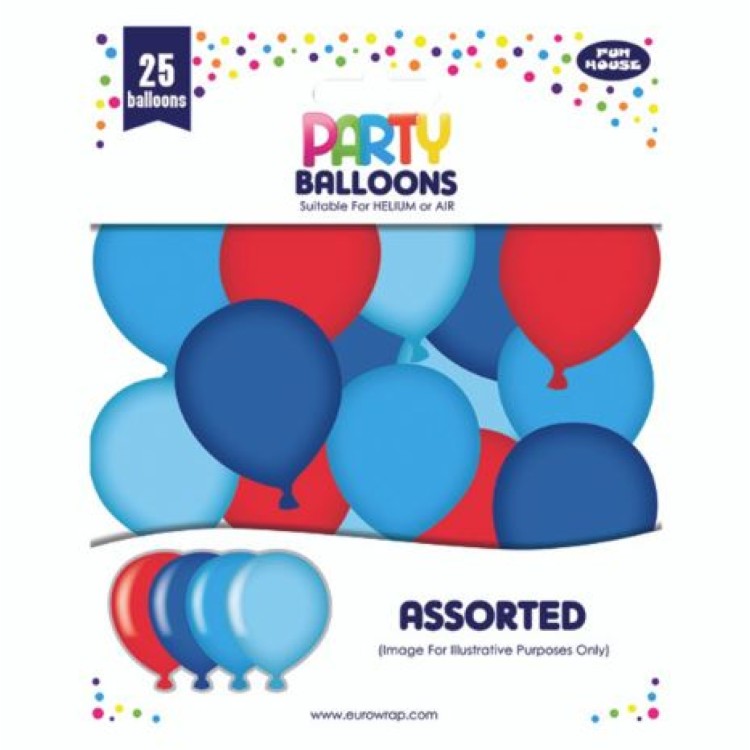 25 Party Balloons - Blue & Red