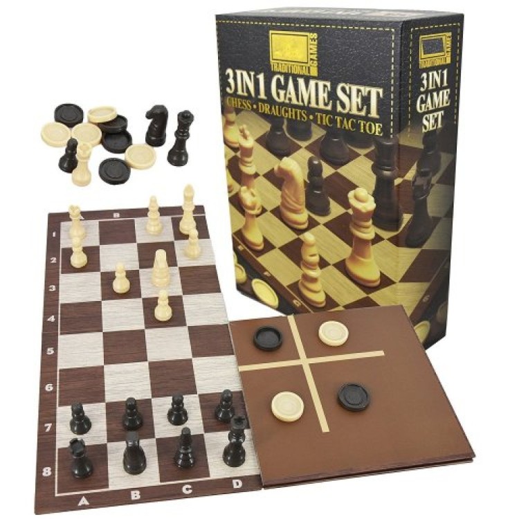 KTL 3 in 1 Game Set - Chess Draughts Tic Tac Toe TY9798