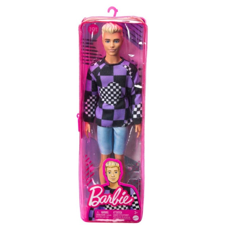 Mattel Barbie Fashionistas Ken Doll - 191 Blonde Cropped Hair, Checkered Sweater DWK44 HBV25