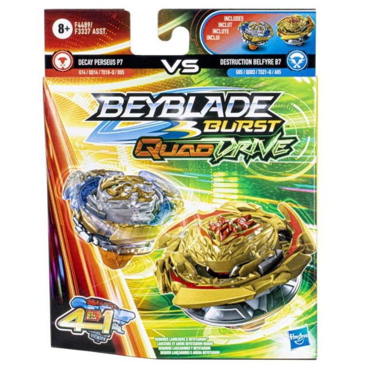 Beyblade Burst Quad Drive Dual Pack - Decay Perseus P7 vs Destruction Belfyre B7 Hasbro F3337