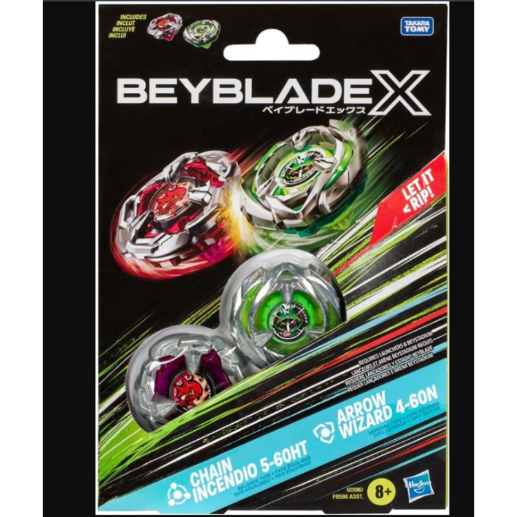Hasbro Beyblade X Dual Pack - Chain Incendio 5-60HT Balance Type & Arrow Wizard 4-60N Defense Type (Tops Only) F9586