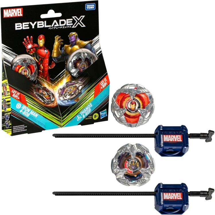 Hasbro Beyblade X Marvel Takara Tomy Collab Pack Iron Man 4-80B & Thanos 4-60P