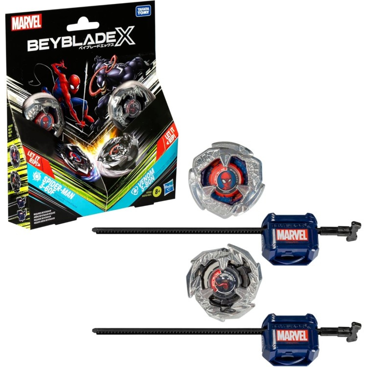 Hasbro Beyblade X Marvel Takara Tomy Collab Pack Spider-Man 3-60F & Venom 3-80N 