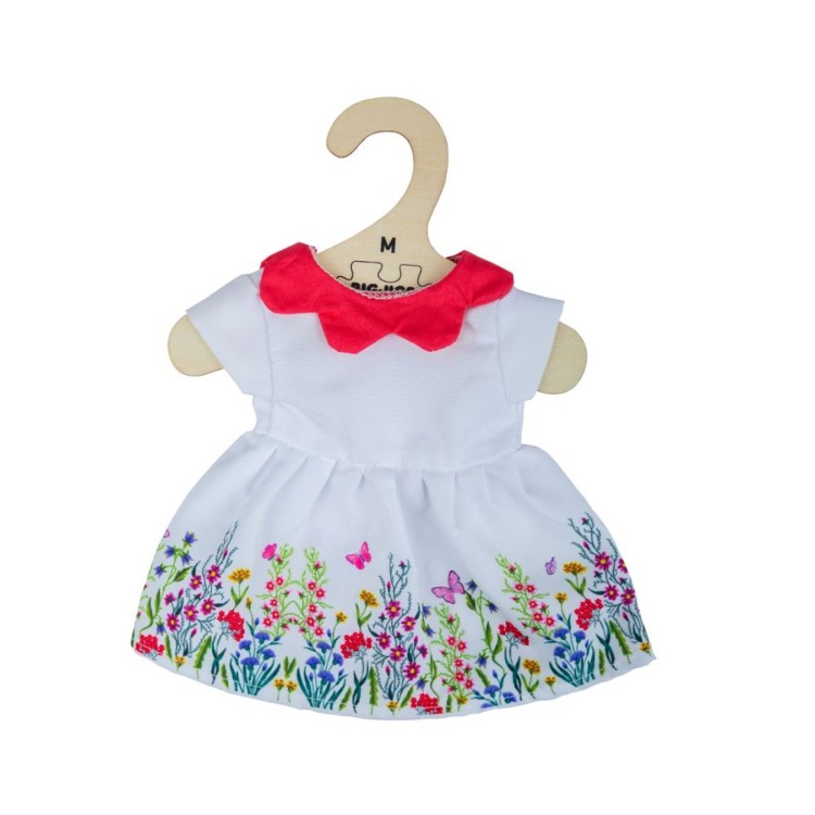 Bigjigs Medium White Floral Dress With Red Collar Doll Accessory BJD543