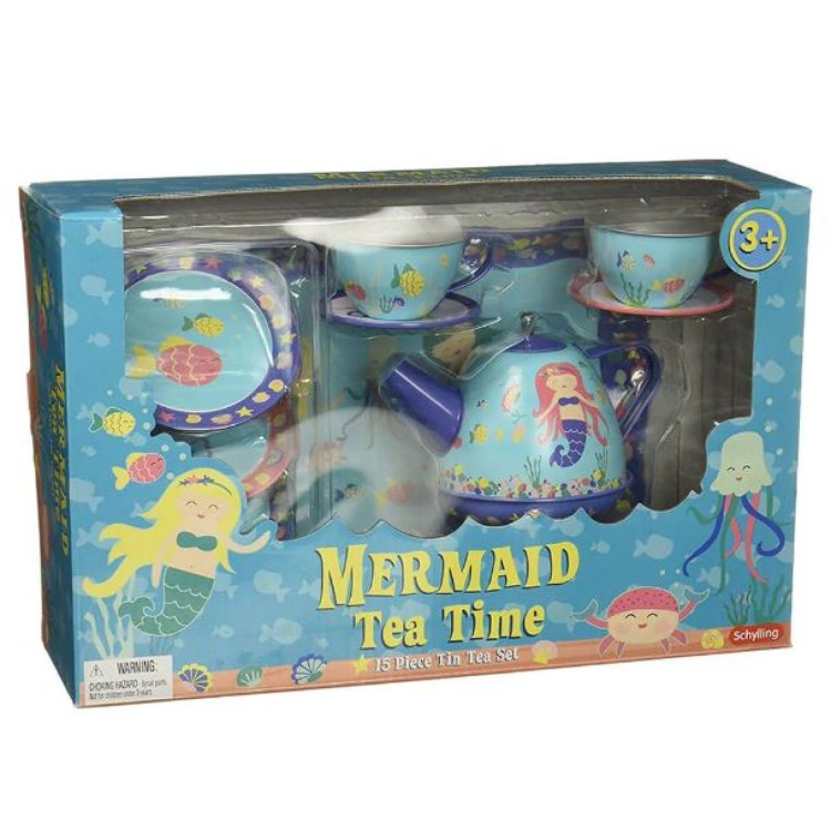 Bigjigs Schylling 15 Piece Mermaid Tea Time Tin Tea Set SYMERTTS