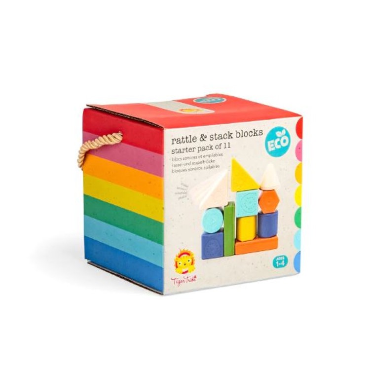 Bigjigs Tiger Tribe Eco Rattle & Stack Blocks Starter Pack 12m+ TR11028