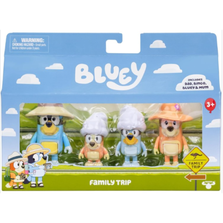 Moose Bluey 4 Character Figure Pack - Family Trip
