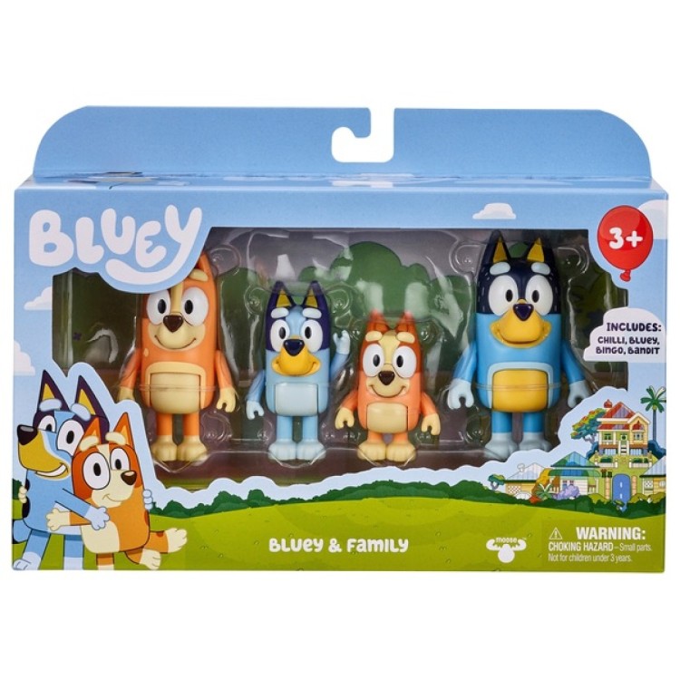Moose Bluey 4 Character Figure Pack - Bluey & Family