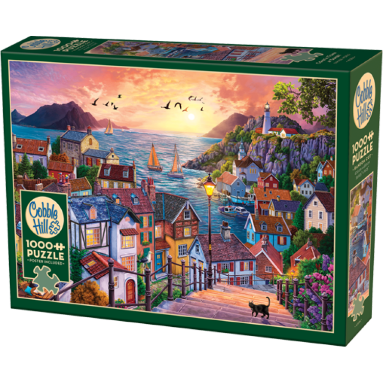 Cheatwell Cobble Hill 1000 Piece Puzzle - Coastal Town At Sunset