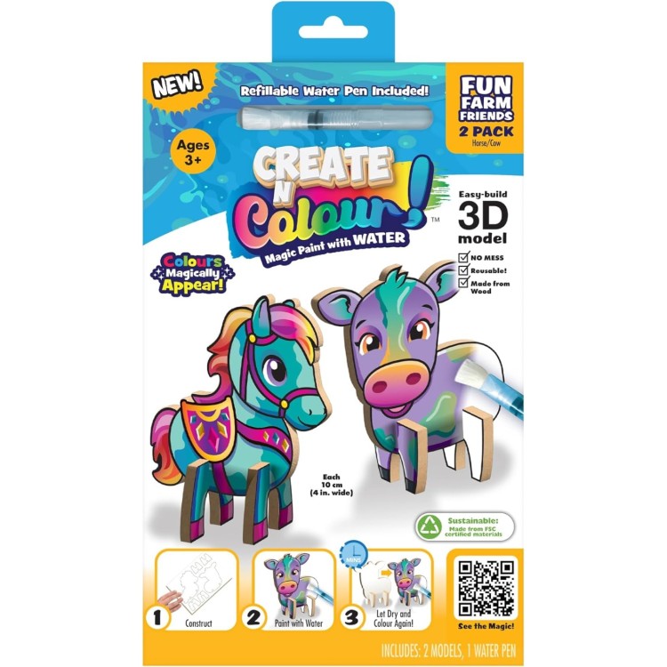 BST Create N Colour! Magic Paint With Water 3D Model Fun Farm Friends Horse/Cow