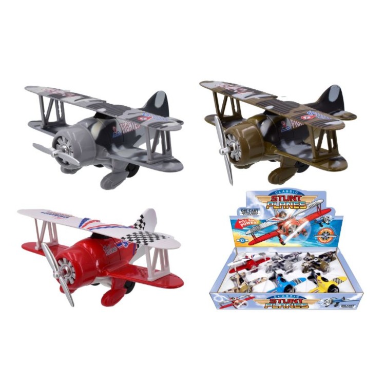 Die Cast Pull Back Classic Stunt Planes Assorted - One Supplied TY0117