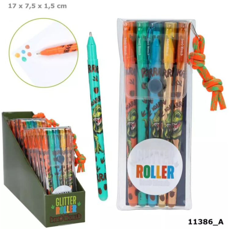 Dino World Glitter Roller Pen Set 411386