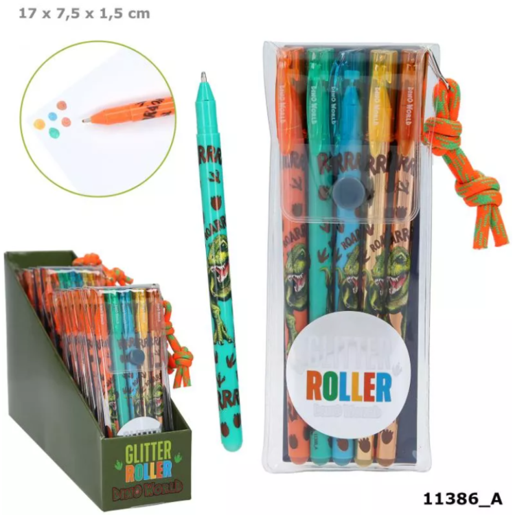Depesche Dino World Glitter Roller Pen Set 411386
