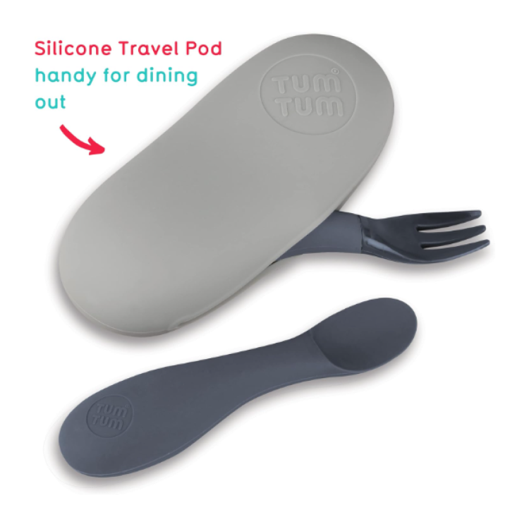DN Tum Tum Baby Cutlery Set With Travel Case (Grey) BPA Free 6m+