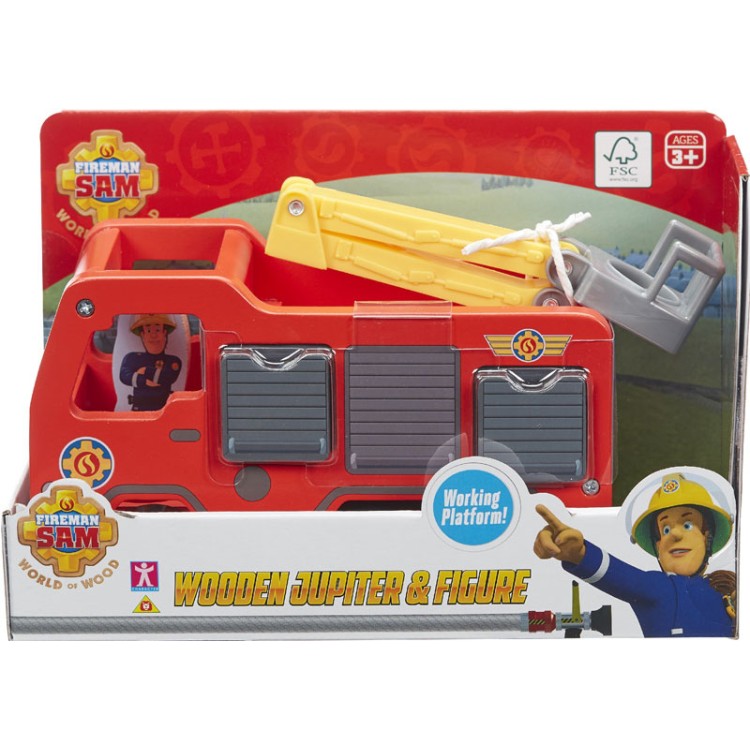 Fireman Sam Wooden Jupiter Fire Engine and Figure