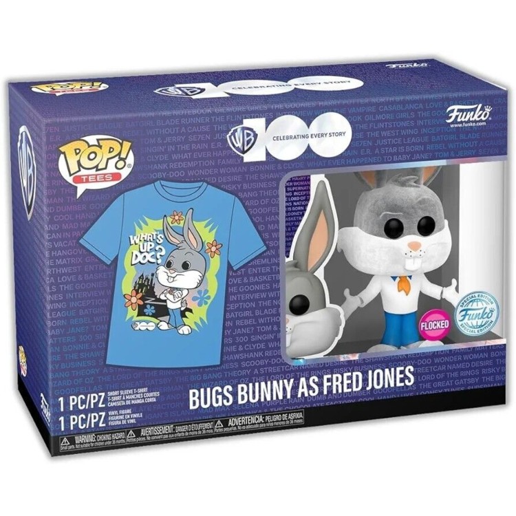 Funko Pop! Warner Bros 100 1239 Bugs Bunny As Fred Jones FLOCKED (Only In Pop! Tees)