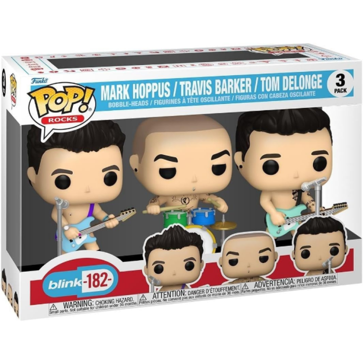 Funko Pop! Blink-182- 3 Pack Mark Hoppus, Travis Barker & Tom Delonge (PACKAGING RIPPED)