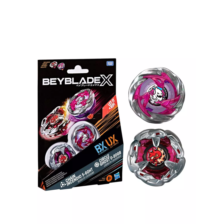 Hasbro Beyblade X 2 Pack Chain Incendio 5-60HT & Circle Ghost 0-80GB