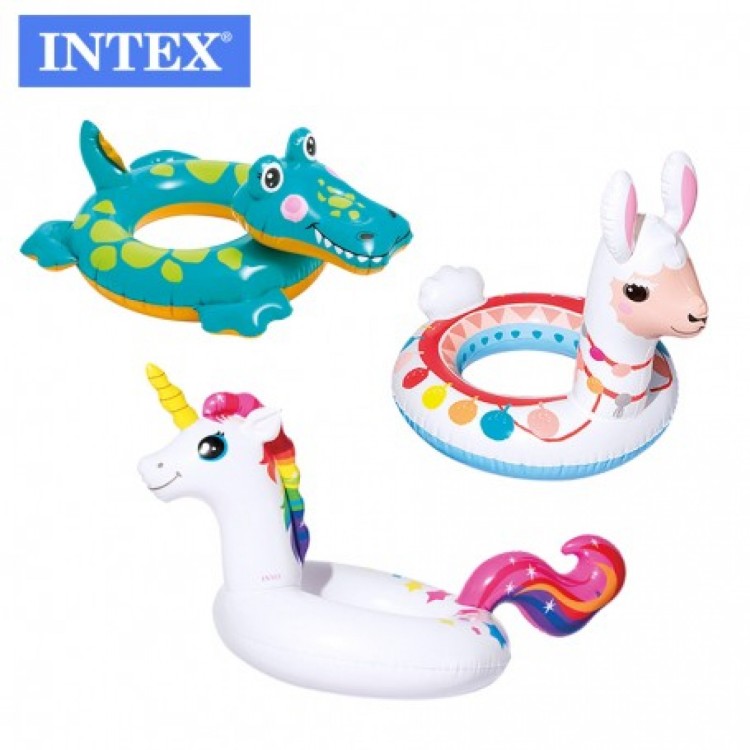 Intex Inflatable Animal Swim Rings Assorted 58cm Age 3-6 TY2010 #58221NI (ONE SUPPLIED)