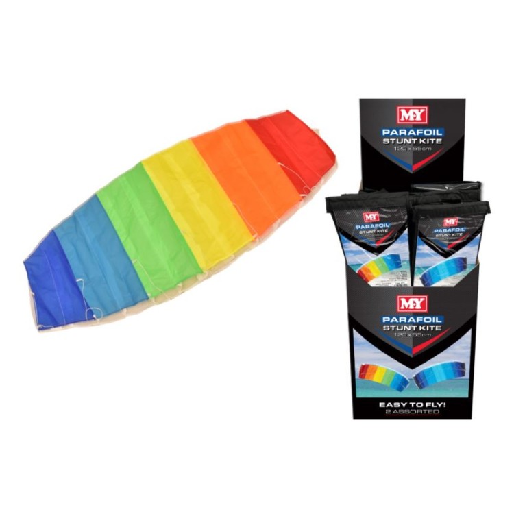 M.Y Parafoil Stunt Kite 120x55cm TY9891 (Assorted Colours - One Supplied)