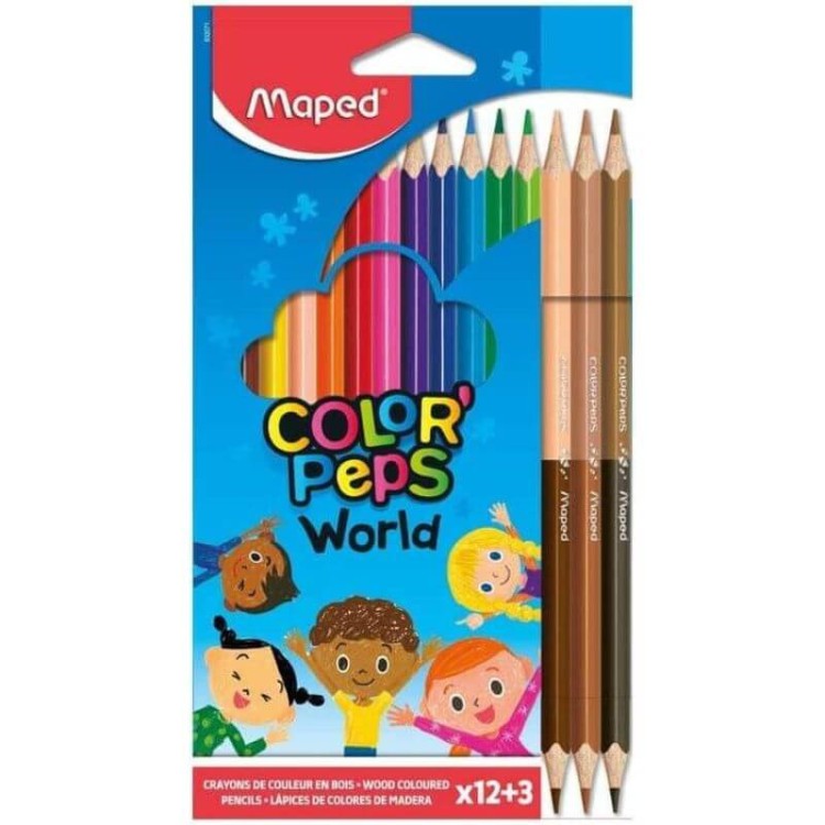 Maped Color' Peps World Duo Skin Tones Colouring Pencils 15 Pack