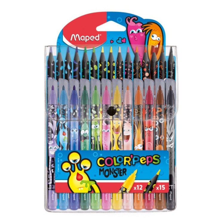 Maped Color'Peps Monster 12 Felt Pens And 15 Colouring Pencils 