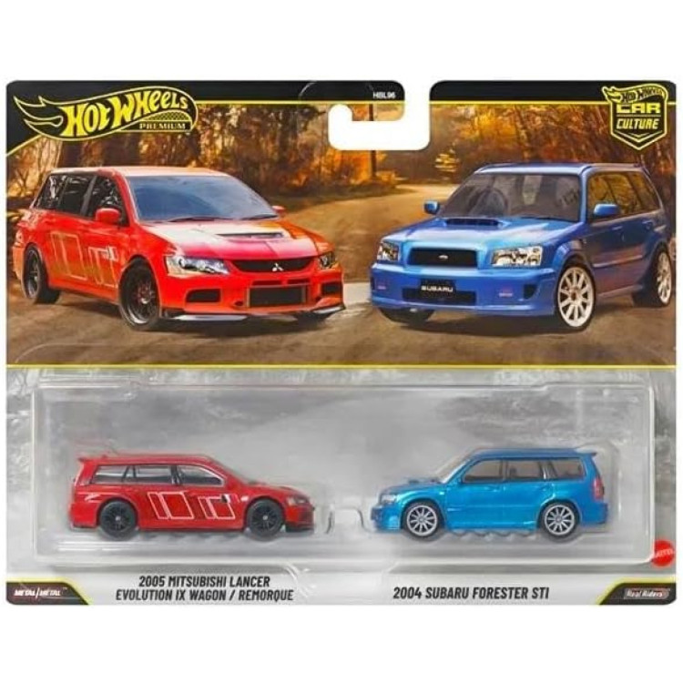 Mattel Hot Wheels Premium Car Culture 2 Pack - 2005 Mitsubishi Lancer & 2004 Subaru Forester STI HBL96
