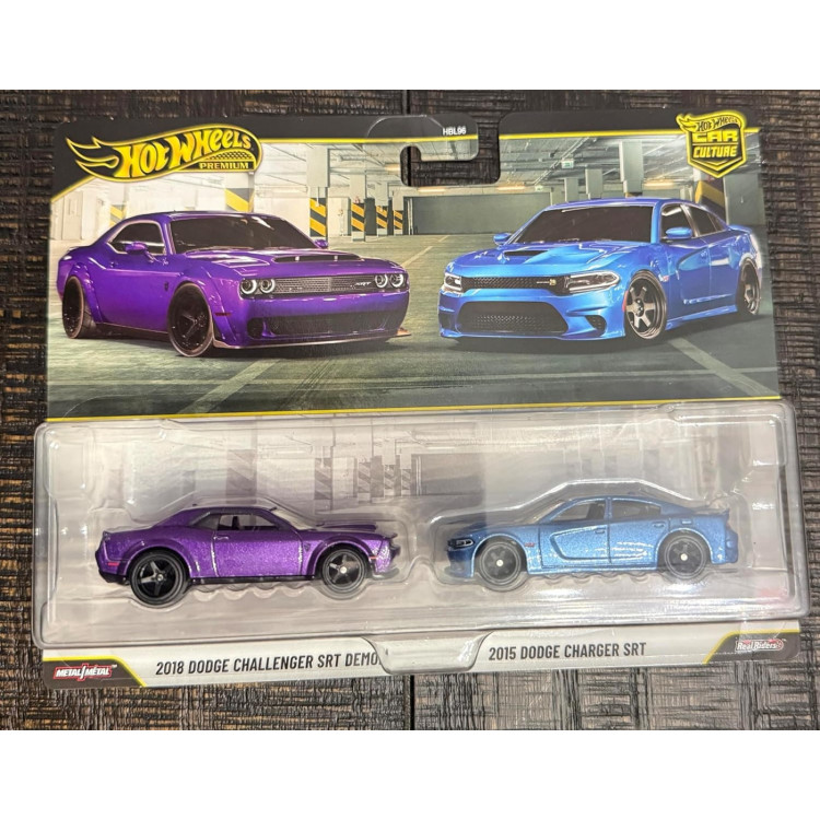 Mattel Hot Wheels Premium Car Culture 2 Pack - 2018 Dodge Challenger SRT Demon & 2015 Dodge Charger SRT HBL96
