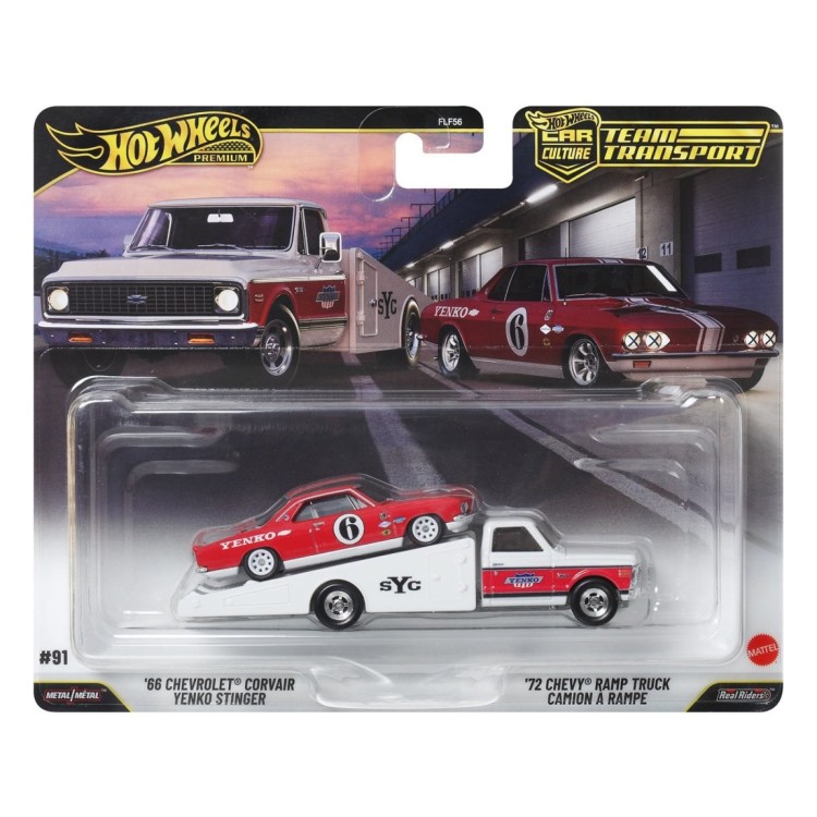 Mattel Hot Wheels Premium Team Transport '66 Chevrolet Corvair Yenko Stinger & '72 Chevy Ramp Truck Camion A Rampe #91 FLF56