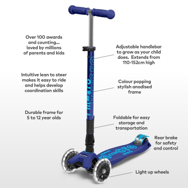 Maxi Micro Deluxe Foldable LED Scooter - Navy blue