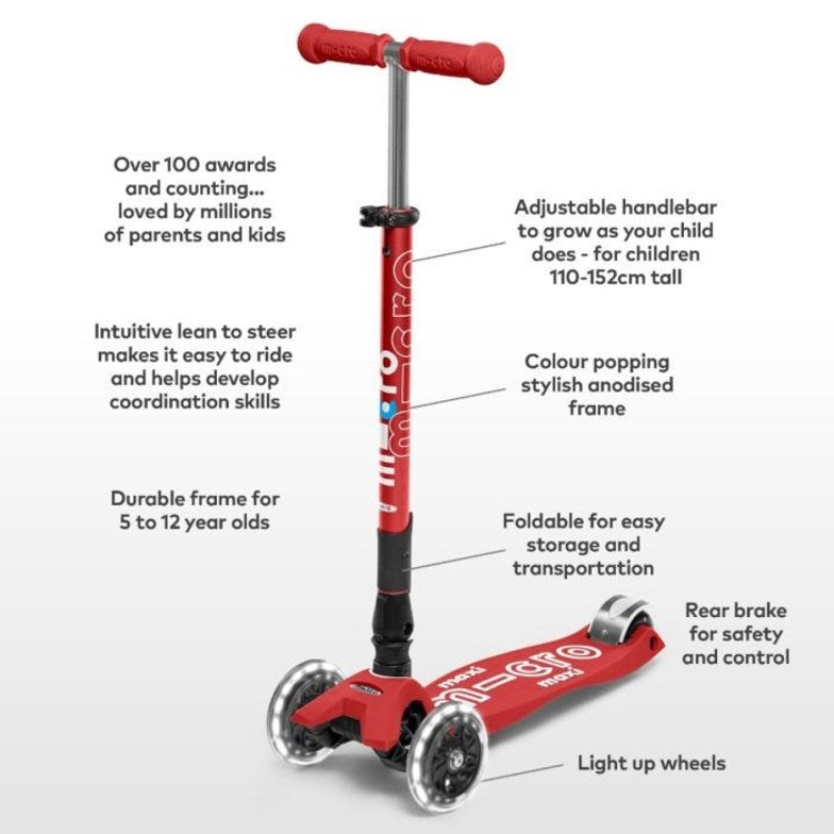 Micro Scooter Foldable LED MAXI Red MMD098