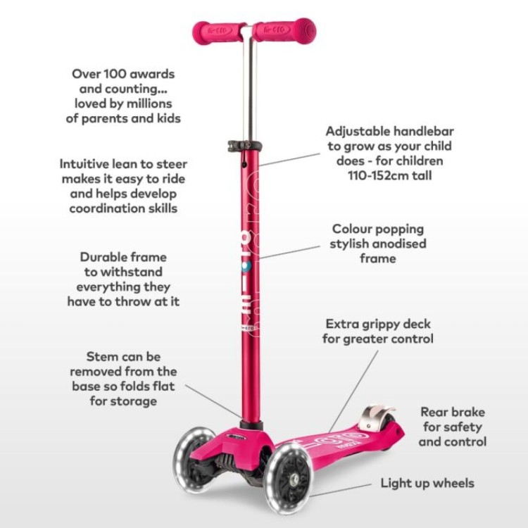 Micro Scooter MAXI Deluxe LED Pink MMD077