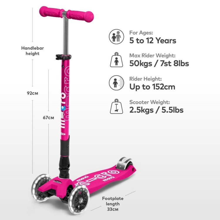 Micro Scooter Maxi Foldable LED - NEON PINK