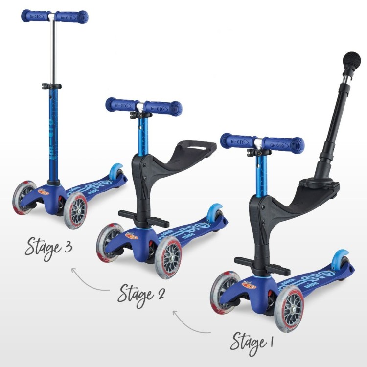 Mini Micro Push, Sit and Scoot  Push Along Blue Micro Scooter 3 in 1 Deluxe MMD080