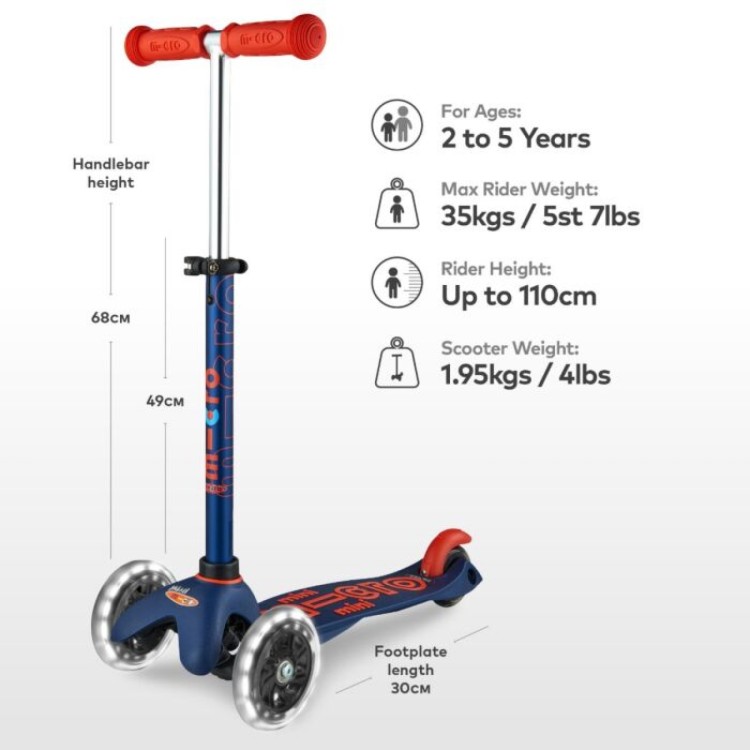 Mini Micro Scooter Deluxe LED Navy Blue MMD118