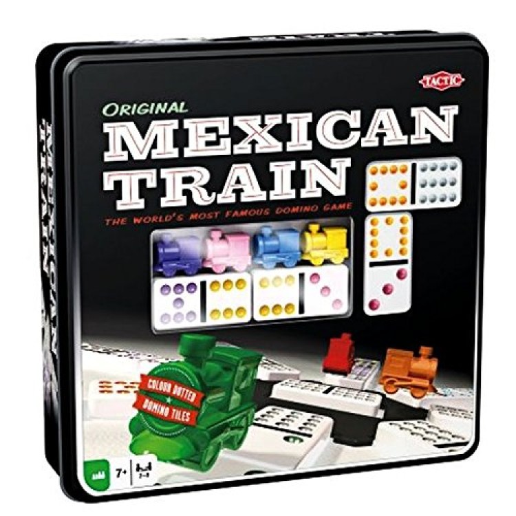 Original Mexican Train domino game with trains
