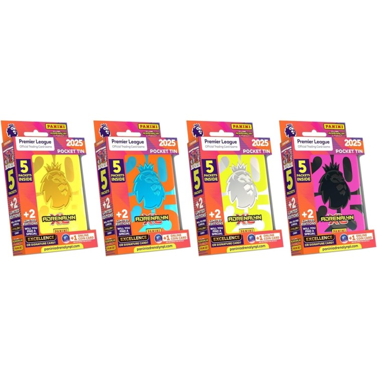 Premier League 2025 Adrenalyn XL Pocket Tin Trading Cards,assorted colours, one supplied