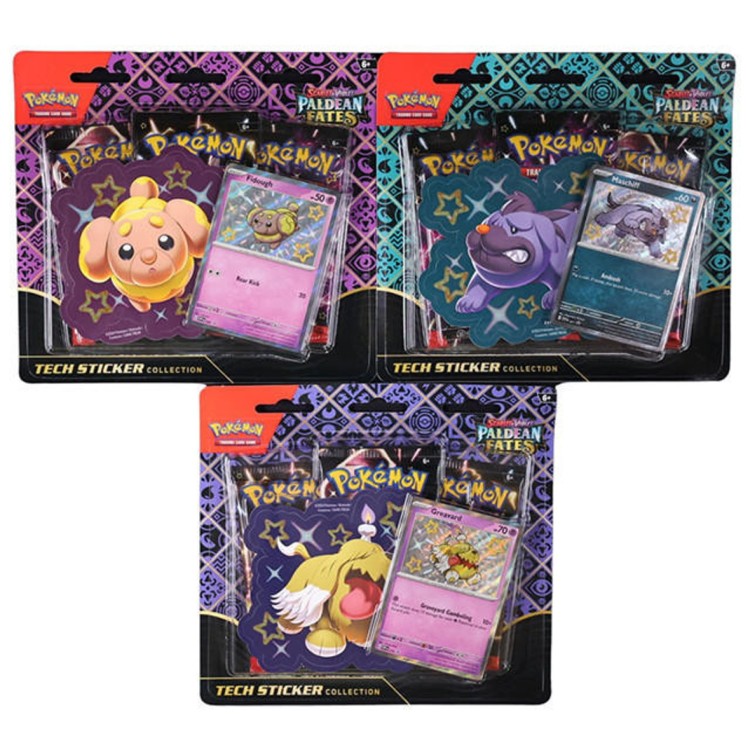 Pokemon TCG Paldean Fates Blister Triple Pack Tech Sticker Collection
