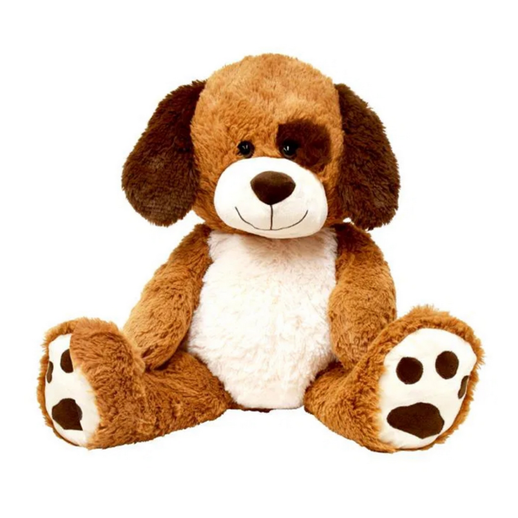Brown and white stuffed puppy deals