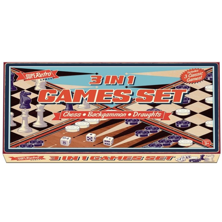 KTL Super Retro 3 In 1 Games Set  Chess Backgammon Draughts TY7623