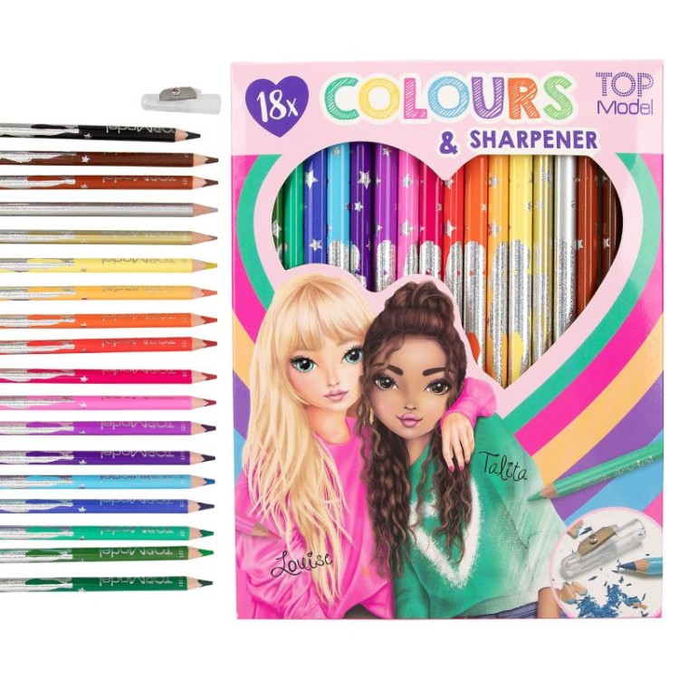 Top Model 18 x Colouring Pencils & Sharpener 12215_A