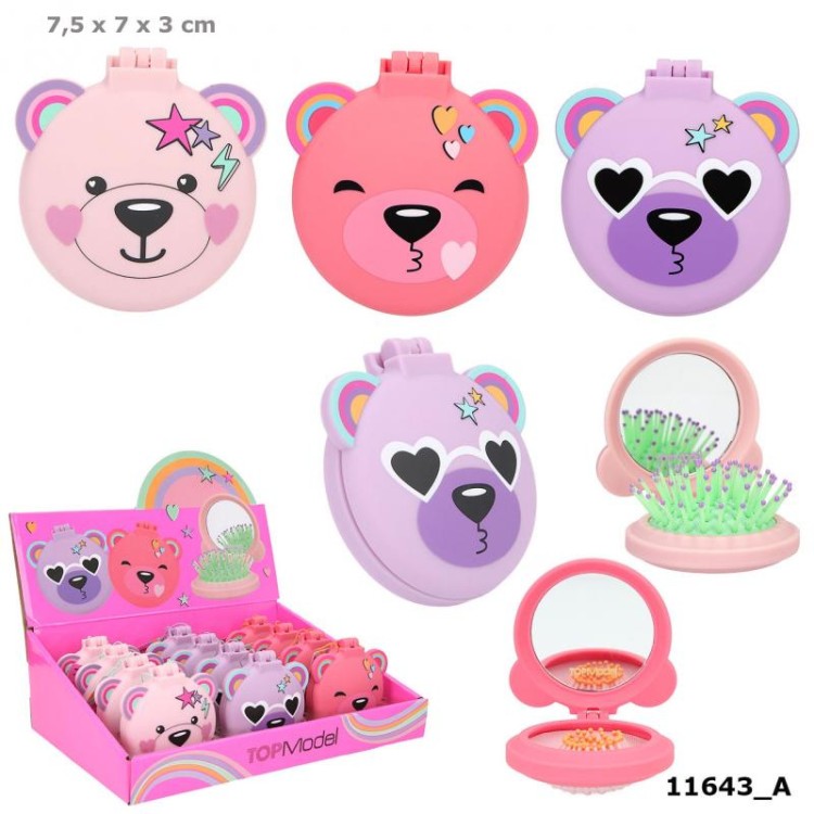 Depesche Top Model Cute Bear Folding Hairbrushes With Mirror 11643_A