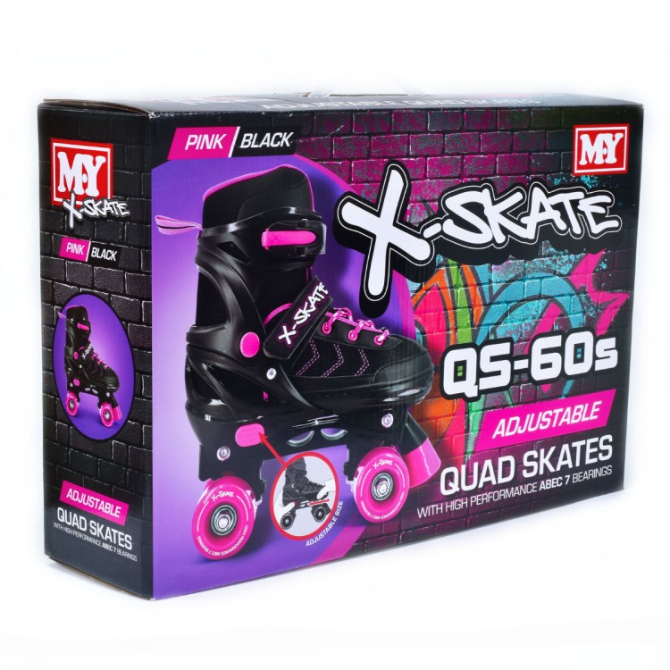 Quad Roller Skates - Adjustable Pink & Black - Size UK 5-8 EU 39-42 TY6017